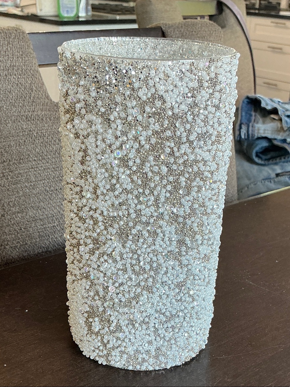 Beaded White Decorative Vase - Elegant Home Accent